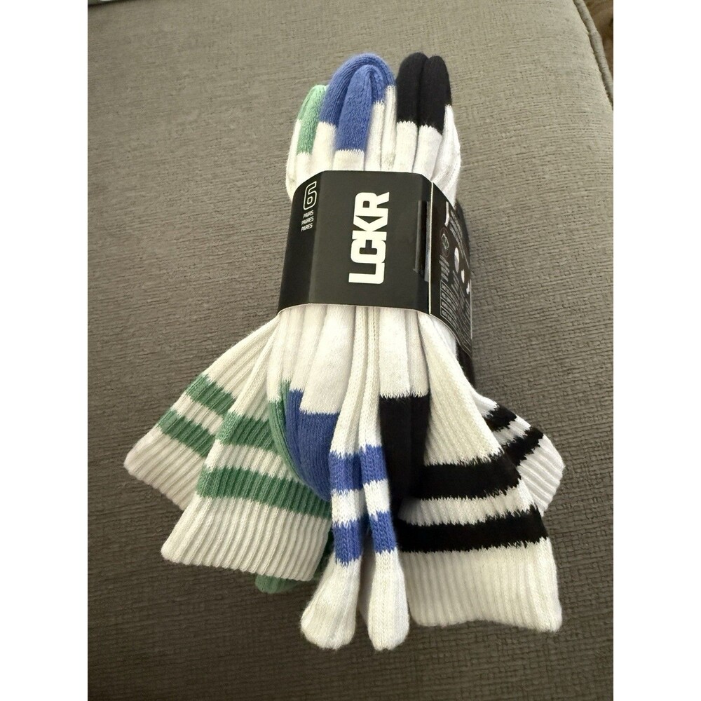 LCKR Youth Crew Socks 6 Pair Cushioned Green Blue White Size S 3Y-5Y NWT - Picture 7 of 7